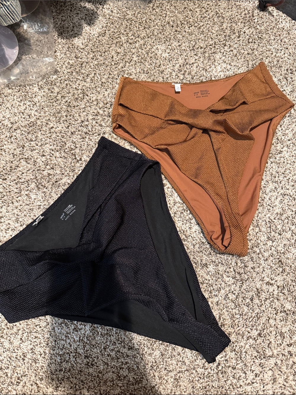 Aerie size Medium High-Waist Textured Bikini Bottoms - Black & Brown Rust